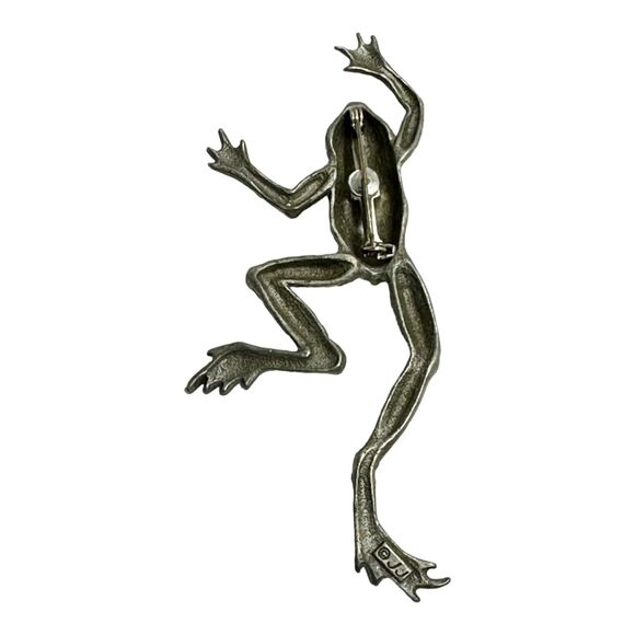 Vintage JJ Jonette 80's Signed Pewter Frog Brooch- Retro Amphibian Jewelry Pin - Picture 3 of 10